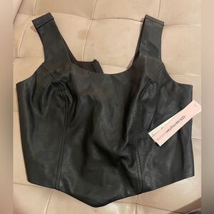 Black Pleather Zip Up Top